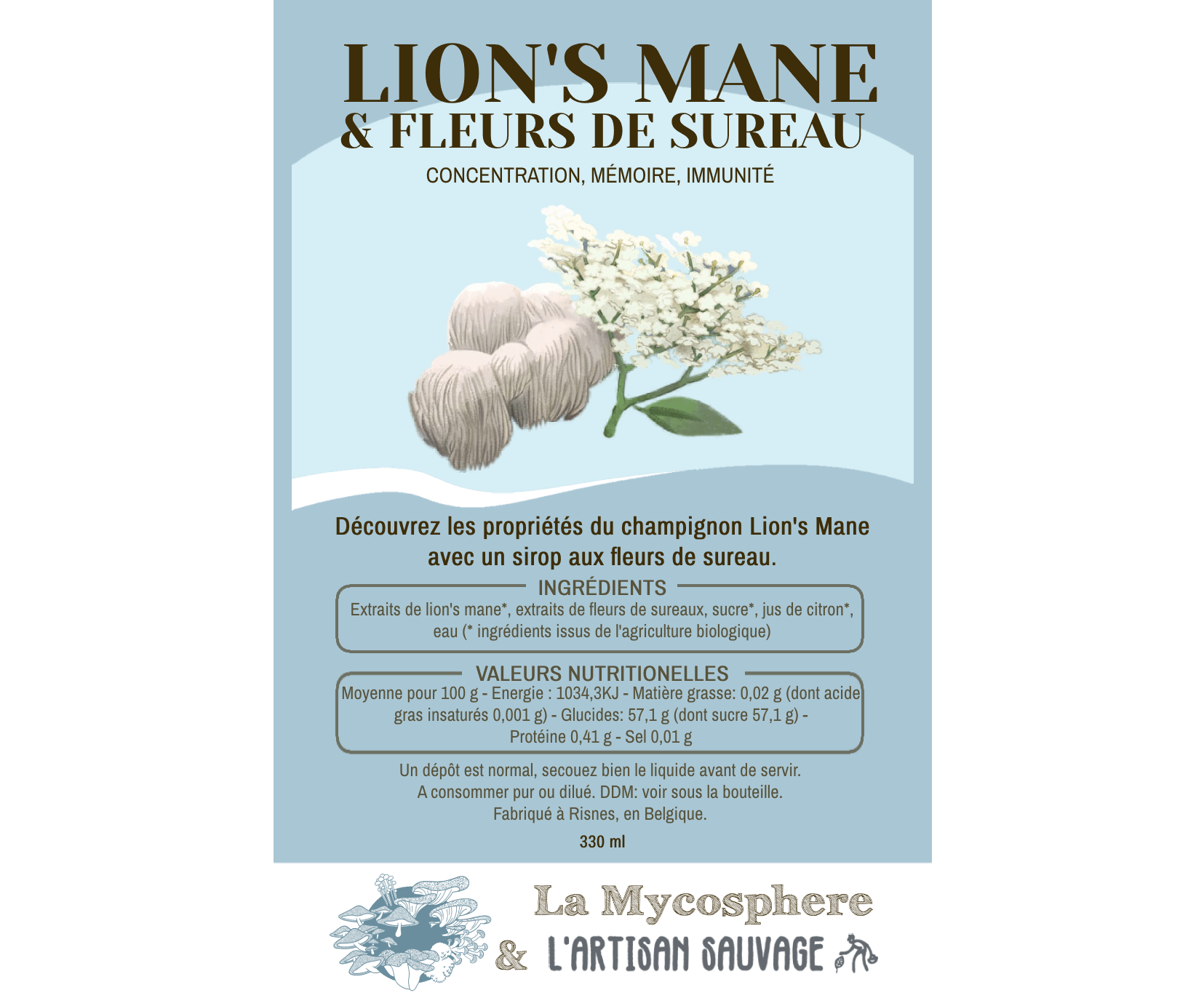 étiquette du sirop au lion's mane