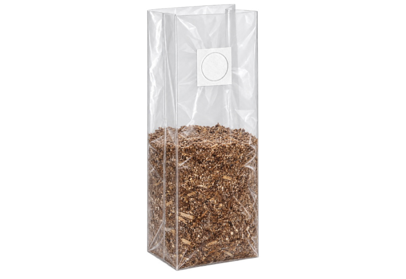 Basic Line Bag with a wood substrate for mushroom cultivation